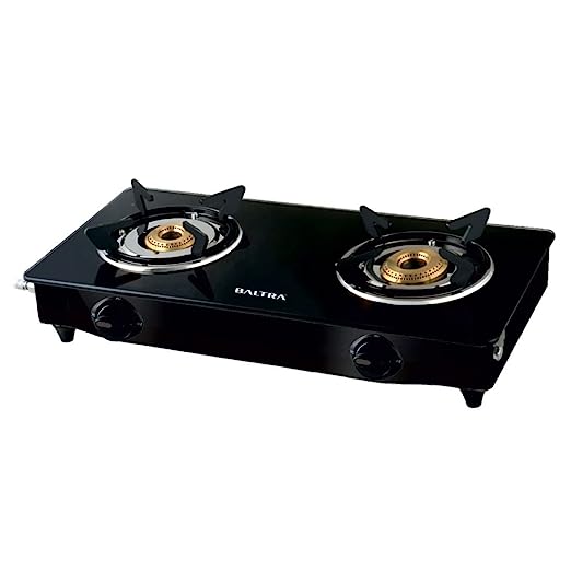 Baltra Glimmer Glass Top Gas Stove 2 Brass Burner Manual Ignition, Black (ISI Certified 2 year warranty with Doorstep Service) Baltra Glimmer Glass Top Gas Stove 2 Brass Burner Manual Ignition, Black (ISI Certified 2 year warranty with Doorstep Service)